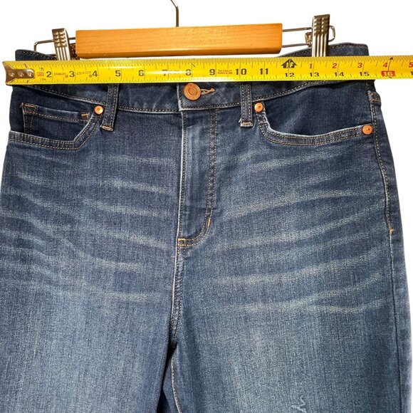 LC Lauren Conrad Super High Rise Flare Jeans Size 12S Denim Blue Dark Wash - Picture 8 of 11